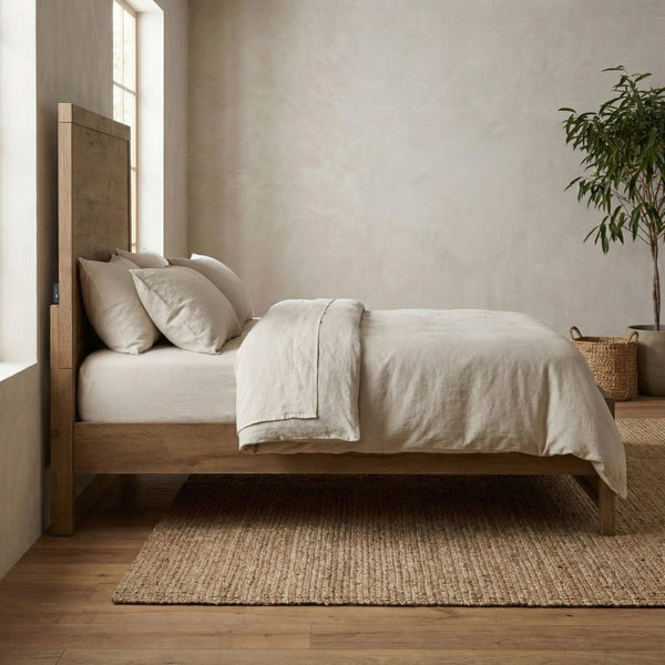 English Elm Bed Eastern King French Oak Veneer Frame with USB Charging Modern Farmhouse Style B011S04100