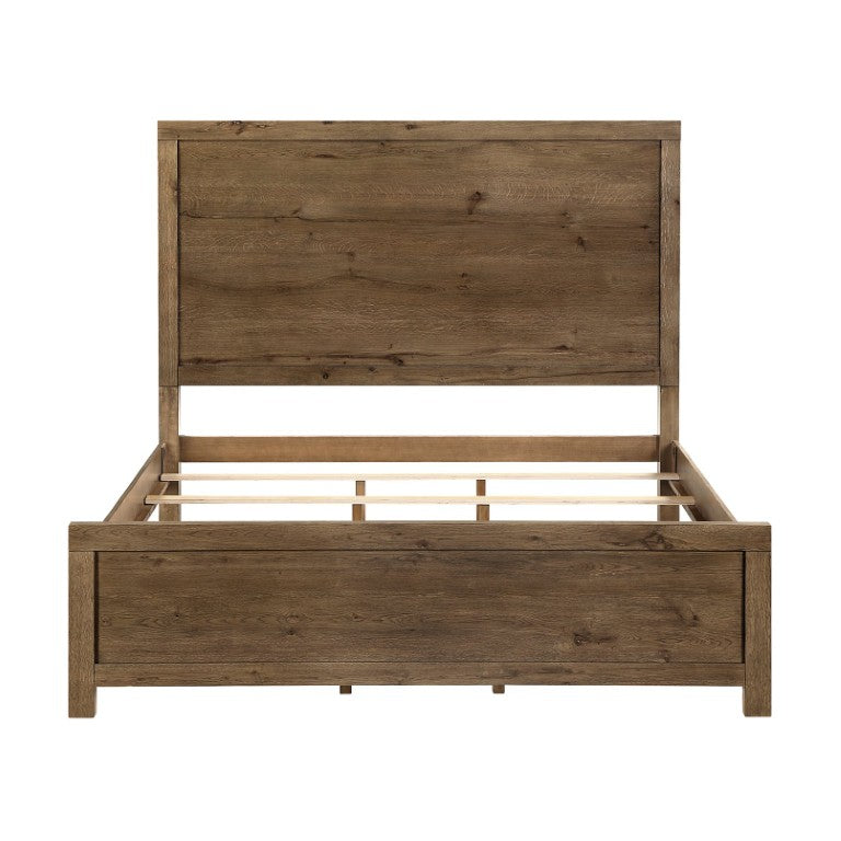 English Elm Bed Eastern King French Oak Veneer Frame with USB Charging Modern Farmhouse Style B011S04100