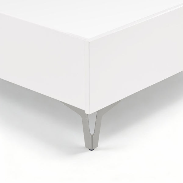 English Elm Bed Eastern King Chenille Tufted Headboard with LED Lighting Faux Marble Gloss White B011S04103
