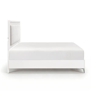 English Elm Bed Eastern King Chenille Tufted Headboard with LED Lighting Faux Marble Gloss White B011S04103