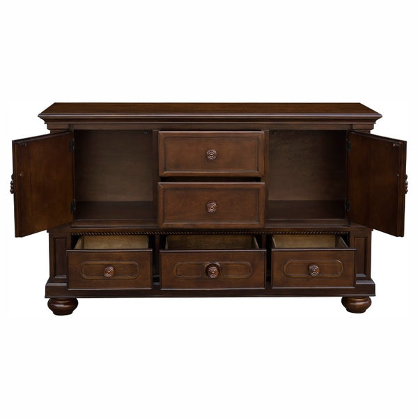 English Elm Buffet Hutch with Glass Doors Halogen Lighting and Cherry Veneer Traditional Storage B011S04105