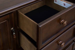 English Elm Buffet Hutch with Glass Doors Halogen Lighting and Cherry Veneer Traditional Storage B011S04105