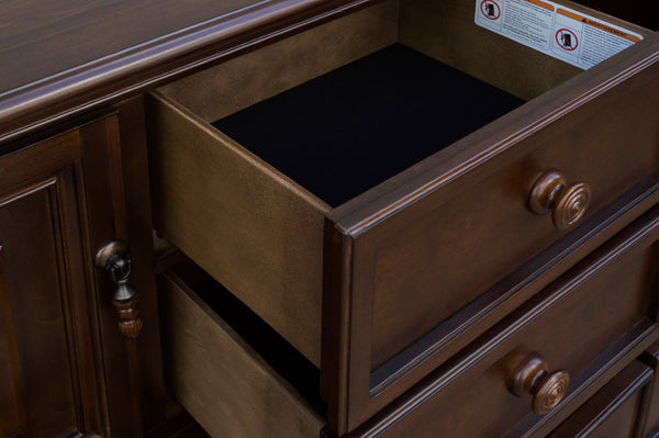 English Elm Buffet Hutch with Glass Doors Halogen Lighting and Cherry Veneer Traditional Storage B011S04105