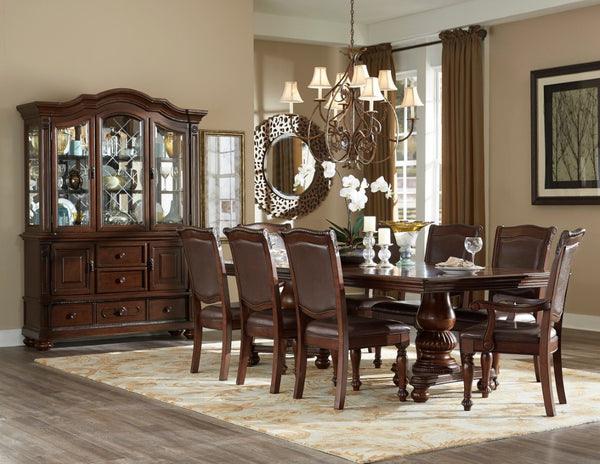 English Elm Buffet Hutch with Glass Doors Halogen Lighting and Cherry Veneer Traditional Storage B011S04105