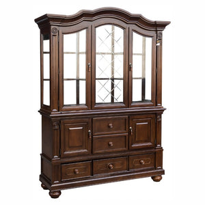 English Elm Buffet Hutch with Glass Doors Halogen Lighting and Cherry Veneer Traditional Storage B011S04105