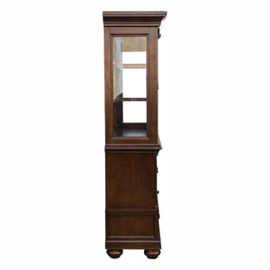English Elm Buffet Hutch with Glass Doors Halogen Lighting and Cherry Veneer Traditional Storage B011S04105