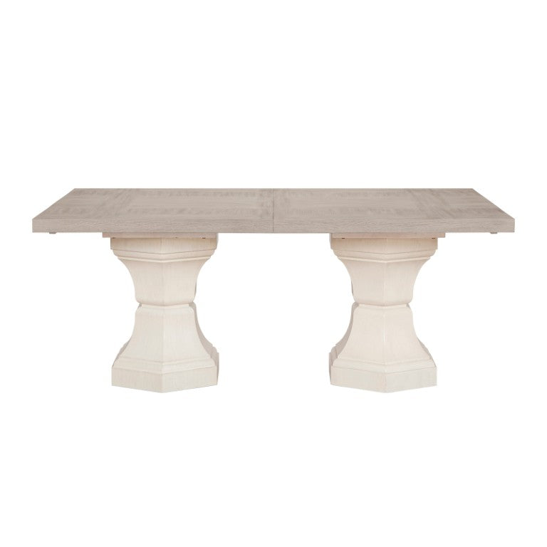 English Elm Dining Table Round Oak Veneer Two Tone Gray White Seats Six Contemporary Style 44 x 72 x 30.5 B011S04107