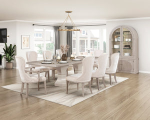 English Elm Dining Table Round Oak Veneer Two Tone Gray White Seats Six Contemporary Style 44 x 72 x 30.5 B011S04107