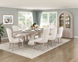 English Elm Dining Table Round Oak Veneer Two Tone Gray White Seats Six Contemporary Style 44 x 72 x 30.5 B011S04107