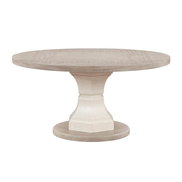 English Elm Dining Table Round Oak Veneer Two Tone Gray White Seats Six Contemporary Style 63.25 x 63.25 x 6.25 B011S04110