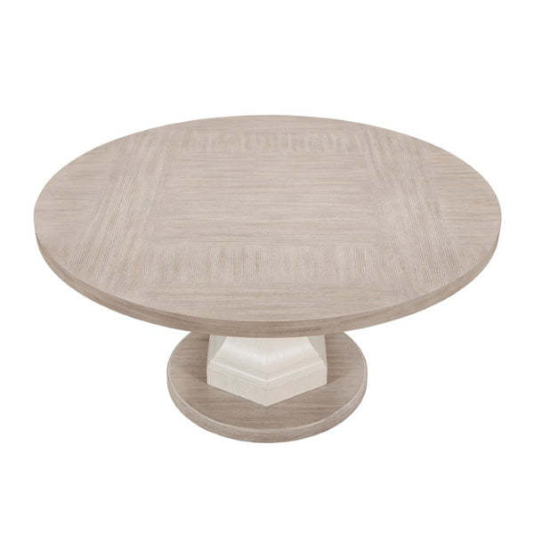 English Elm Dining Table Round Oak Veneer Two Tone Gray White Seats Six Contemporary Style 63.25 x 63.25 x 6.25 B011S04110