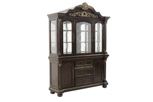 English Elm Buffet Hutch with Ornate Carved Molding Gold Tipping Cherry Veneer Dining Storage B011S04112