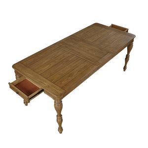 English Elm Counter Height Extendable Oak Veneer Dining Table with Dovetail Drawers for Casual Kitchens B011S04115