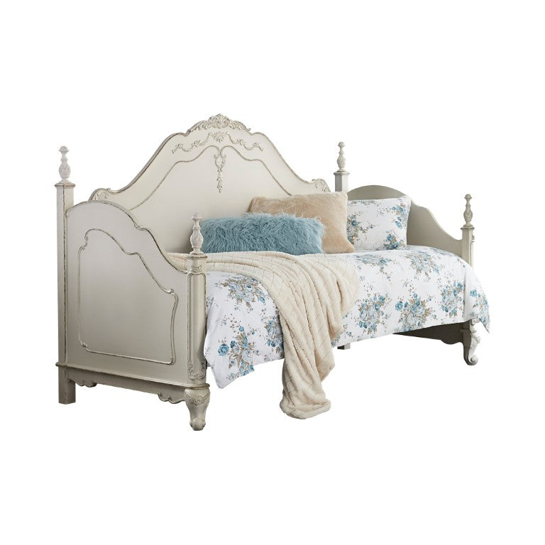 English Elm Daybed Victorian Carved Wood Frame with Antique Finish for Youth Bedroom Elegance B011S04117