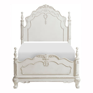 English Elm Bed Twin Victorian Carved Floral Headboard Antique White Finish for Kids Bedroom B011S04118