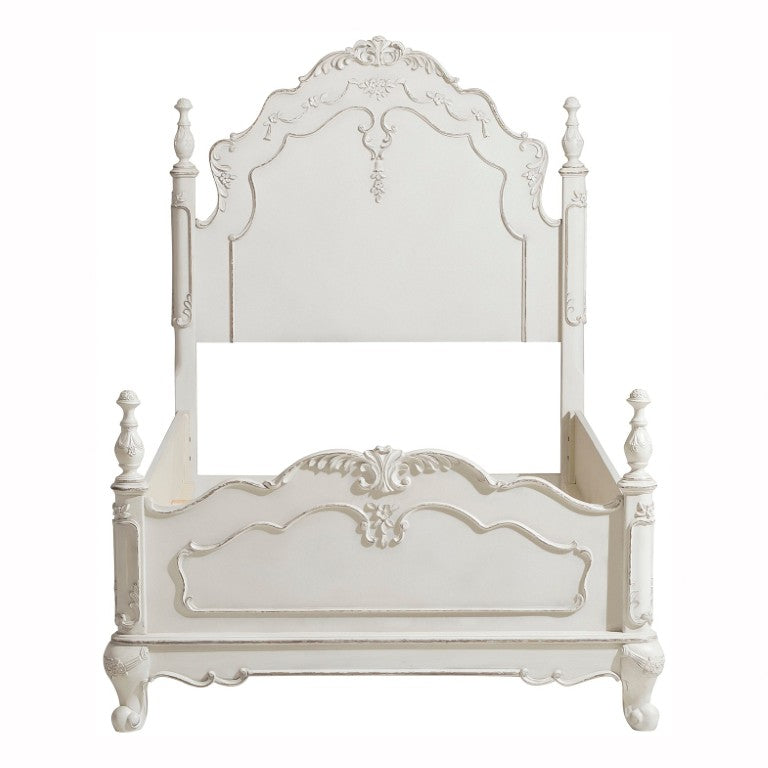 English Elm Bed Twin Victorian Carved Floral Headboard Antique White Finish for Kids Bedroom B011S04118