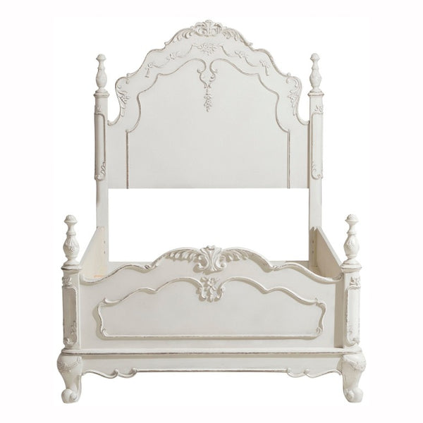English Elm Bed Twin Victorian Carved Floral Headboard Antique White Finish for Kids Bedroom B011S04118