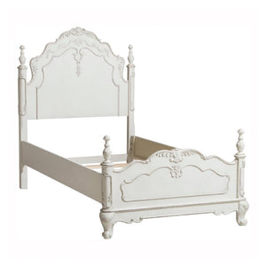 English Elm Bed Twin Victorian Carved Floral Headboard Antique White Finish for Kids Bedroom B011S04118
