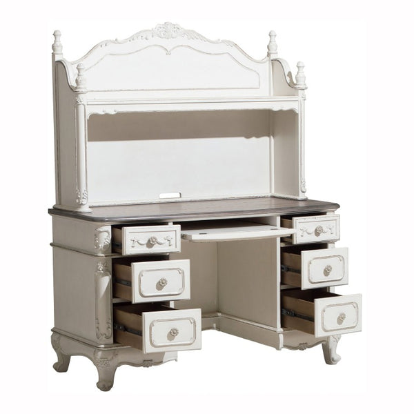 English Elm Desk and Hutch Set Victorian Carved Antique White Youth Bedroom Writing Workspace B011S04119