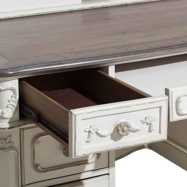 English Elm Desk and Hutch Set Victorian Carved Antique White Youth Bedroom Writing Workspace B011S04119