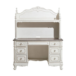 English Elm Desk and Hutch Set Victorian Carved Antique White Youth Bedroom Writing Workspace B011S04119