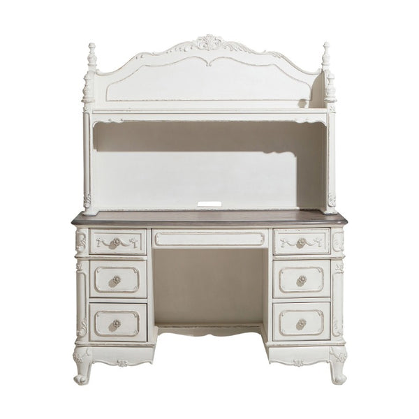 English Elm Desk and Hutch Set Victorian Carved Antique White Youth Bedroom Writing Workspace B011S04119