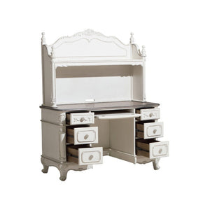 English Elm Desk and Hutch Set Victorian Carved Antique White Youth Bedroom Writing Workspace B011S04119