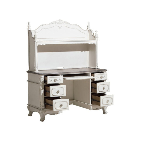 English Elm Desk and Hutch Set Victorian Carved Antique White Youth Bedroom Writing Workspace B011S04119