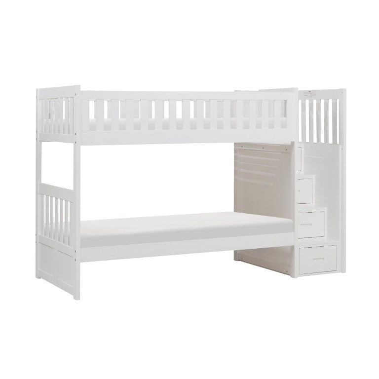 English Elm Bed Twin Over Staircase Bunk with Trundle Engineered Wood White Youth B011S04139