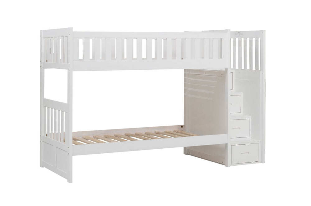 English Elm Bed Twin Over Staircase Bunk with Trundle Engineered Wood White Youth B011S04139