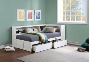 English Elm Bed Twin Over Step Bunk with Staircase Storage Youth Engineered Wood White B011S04142