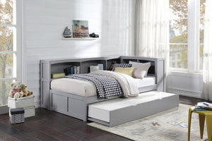 English Elm Bed Twin Over Full Bunk with Pull Out Trundle Engineered Wood Gray Youth Bedroom B011S04151