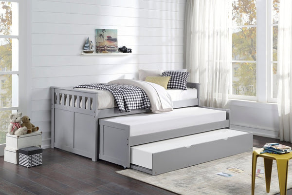 English Elm Bed Twin Over Full Bunk with Pull Out Trundle Engineered Wood Gray Youth Bedroom B011S04151