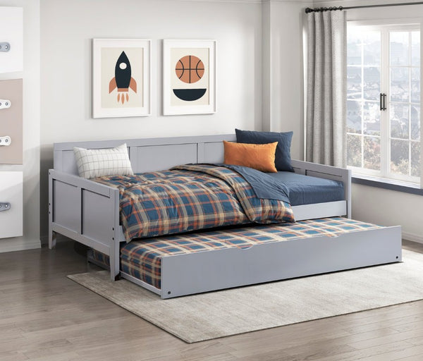 English Elm Bed Twin Over Full Bunk with Pull Out Trundle Engineered Wood Gray Youth Bedroom B011S04151