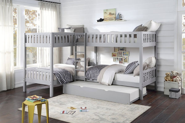 English Elm Bed Twin Over Full Bunk with Pull Out Trundle Engineered Wood Gray Youth Bedroom B011S04151