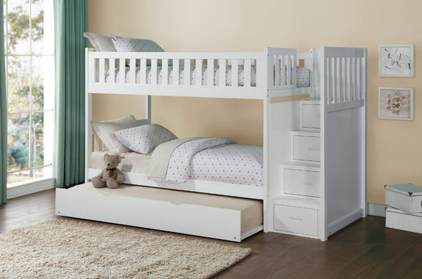 English Elm Bed Twin Over Step Bunk with Trundle Engineered Wood White Youth Bedroom B011S04157