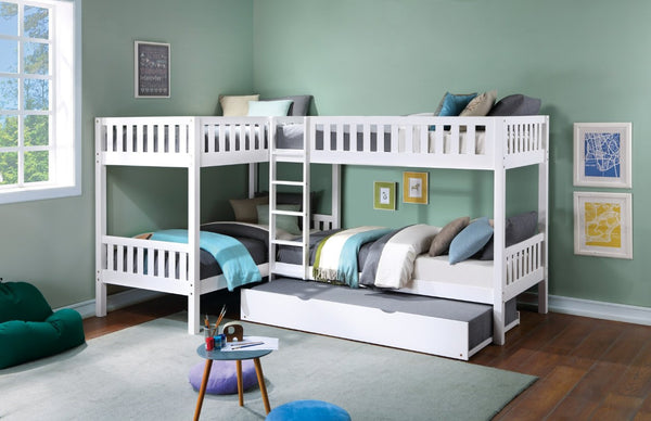 English Elm Bed Twin Over Step Bunk with Trundle Engineered Wood White Youth Bedroom B011S04157