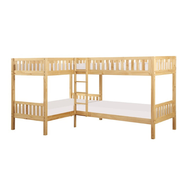 English Elm Bed Corner Bunk Four Sleeper Engineered Wood Frame with Natural Pine Finish Youth Room B011S04180