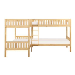 English Elm Bed Corner Bunk Four Sleeper Engineered Wood Frame with Natural Pine Finish Youth Room B011S04180
