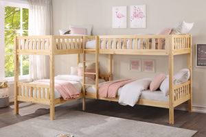 English Elm Bed Corner Bunk Four Sleeper Engineered Wood Frame with Natural Pine Finish Youth Room B011S04180