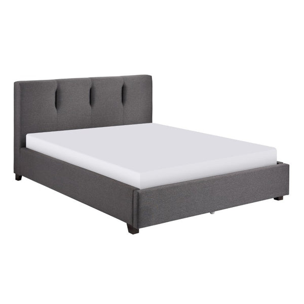 English Elm Bed Eastern King Low Profile Platform Upholstered in Graphite Linen Textured Fabric B011S04187