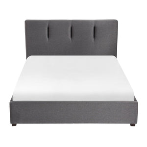 English Elm Bed Eastern King Low Profile Platform Upholstered in Graphite Linen Textured Fabric B011S04187