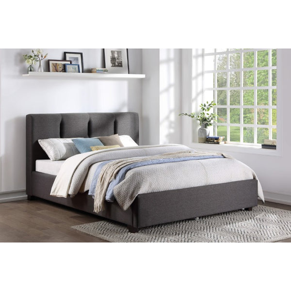 English Elm Bed California King Low Profile Platform Upholstered Graphite Linen Textured Frame B011S04188