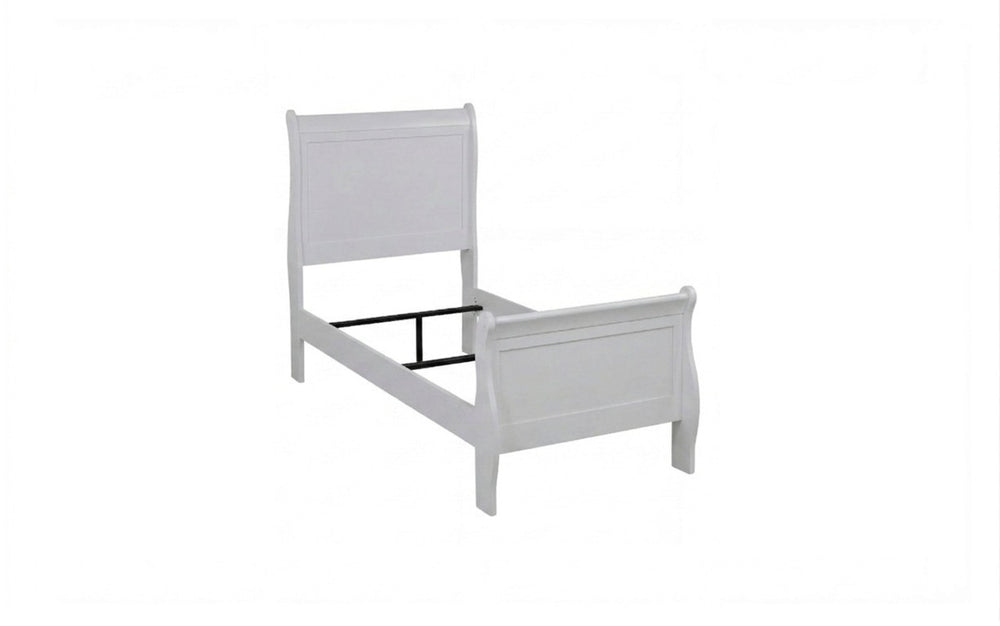 English Elm Louis Philippe Solid Wood Twin Sleigh Bed Elegant Scrolled Frame in Greige Finish B011S04196
