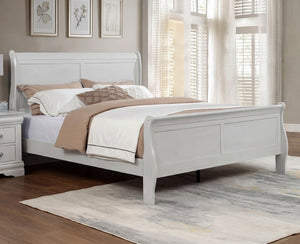 English Elm Louis Philippe Solid Wood Twin Sleigh Bed Elegant Scrolled Frame in Greige Finish B011S04196