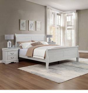 English Elm 3Pc Transitional Bedroom Set with Panel Bed Underbed Storage Nightstand and Tall Chest Greige Full B011S04199