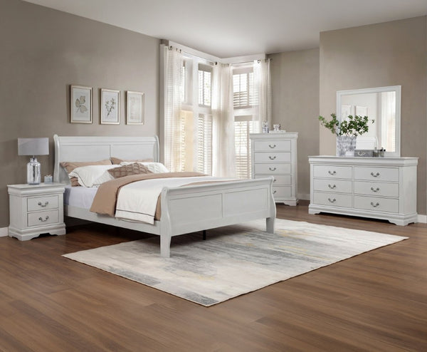 English Elm 3Pc Transitional Bedroom Set with Panel Bed Underbed Storage Nightstand and Tall Chest Greige Full B011S04199