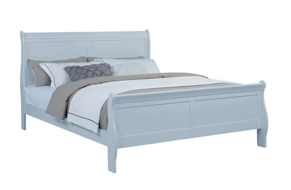 English Elm Cherry Finish Traditional Queen Bed with Scrollwork Headboard and Raised Panel Footboard Blue King Wood B011S04202