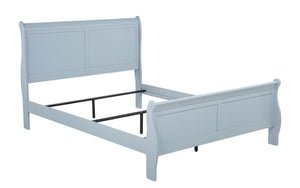 English Elm 3Pc Louis Philippe Queen Sleigh Bed Set with Chrome Hardware and Nightstands Blue B011S04205
