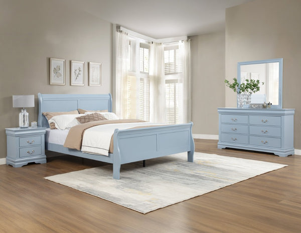 English Elm 3Pc Transitional Bedroom Set with Panel Bed Underbed Storage Nightstand and Tall Chest Blue Twin B011S04208